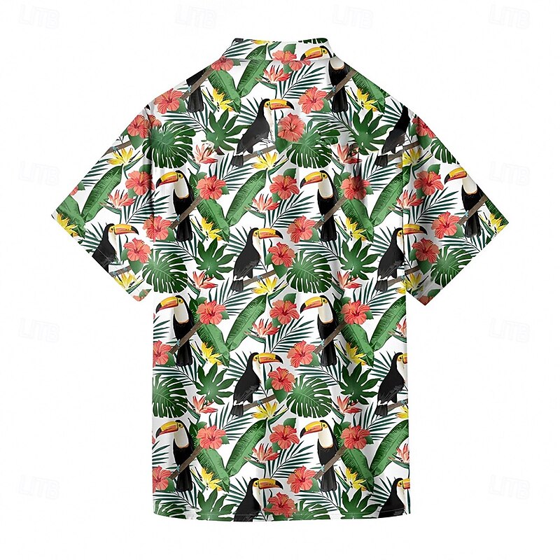 Men's Bird Tropical Flowers Parrot Summer Hawaiian Shirt Button Up Shirt Aloha Shirt Short Sleeve Hawaiian Resort Vacation Holiday Beach Wear Summer Spring Turndown 3D Print Collared Shirts White2