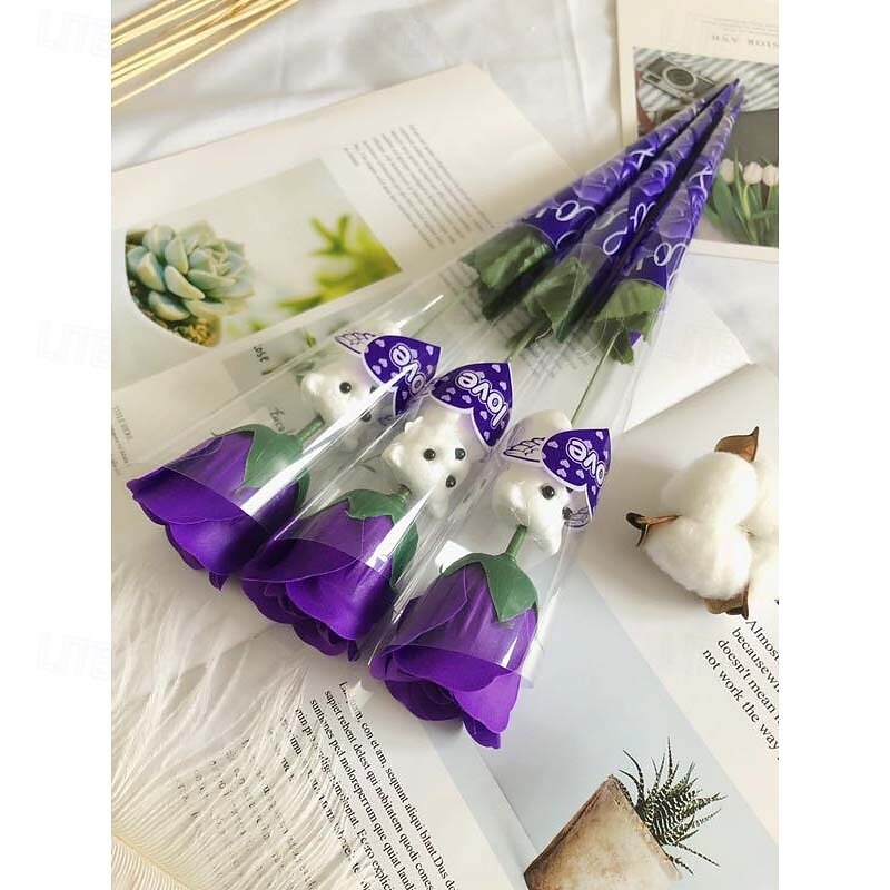 10/5/1pcs Love teddy bear roses as a single gift for mothers on Mother's Day Valentine's Day soap flowers fragrant soap flowers single teddy bear flowers3
