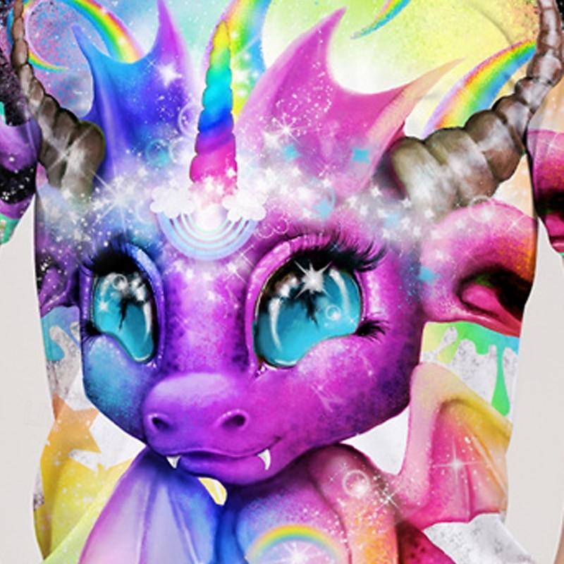 Rainbow Lil Dragonz by Sheena Pike Boys 3D Dragon T shirt Tee Short Sleeve Summer Spring Fashion Basic Kids 4-12 Years Crew Neck Outdoor Casual Daily Regular Fit2