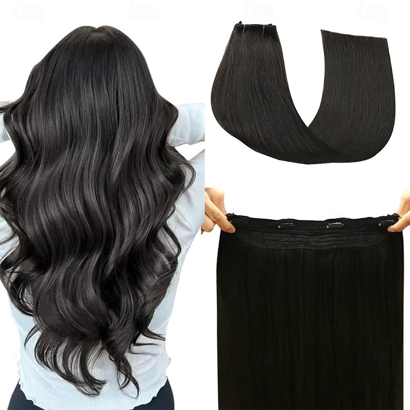 Nvisible Wire Hair Extensions Real Human Hair 20 Inch-50G  22Inch-80G  1B# Black Transparent Fish Line Clip-Ins Hair Piece Human Hair Extensions For Women