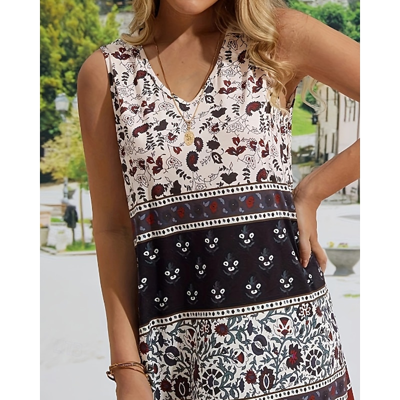 Women's Mini Dress Floral Dress Boho Dress Print Dress Fashion Classic Modern Vacation Daily Holiday Regular Fit Flower Sleeveless V Neck Black Summer3