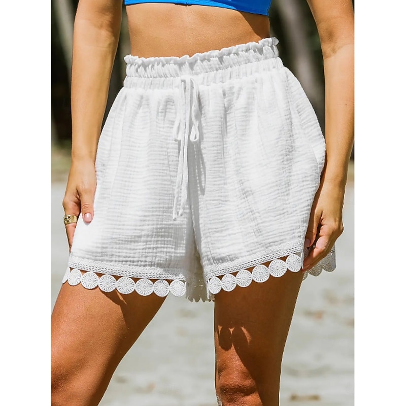 Women's Chinos Shorts Streetwear Ethnic Style Basic Short High Waist Plain Pocket Elastic Waistband Comfy Soft Comfortable Micro-elastic Outdoor Vacation Street Black White Pink Blue Summer Regular2