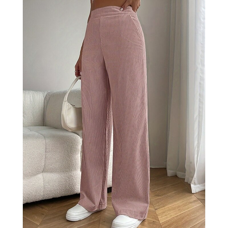 Women's Wide Leg Slacks Pants Trousers Casual Full Length Natural Plain Pocket Elastic Waist Comfy Outdoor Comfortable Holiday Casual Daily Weekend Apricot Grey Black Pink Summer Regular Fit2