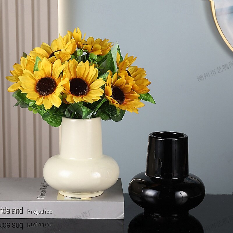 Niche Round Bellied Ceramic Vase, Minimalist Hydroponic Flower Planter, High Aesthetic Countertop Decoration for Sample Rooms