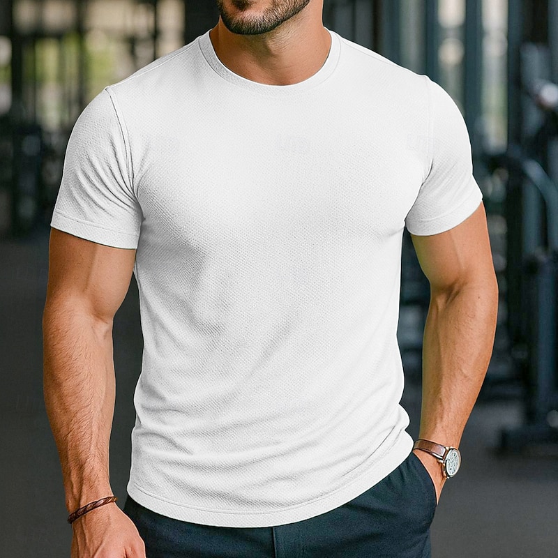 Men's Tee Short Sleeve Shirt Tee Top Short Sleeve Crew Neck Spring &  Fall All Seasons Solid / Plain Color Fashion Designer Athletic Quick Dry Vacation Street Casual Black White Light Green Top Tee