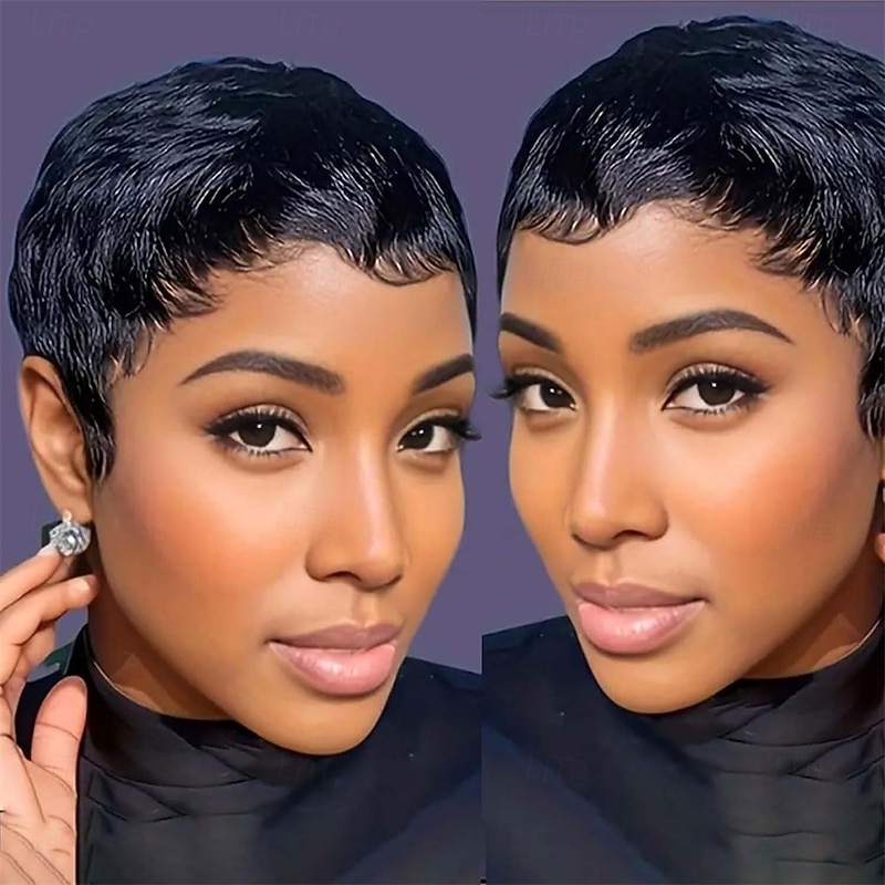 Pixie Cut Wig Synthetic Wig for Black Women Black Color