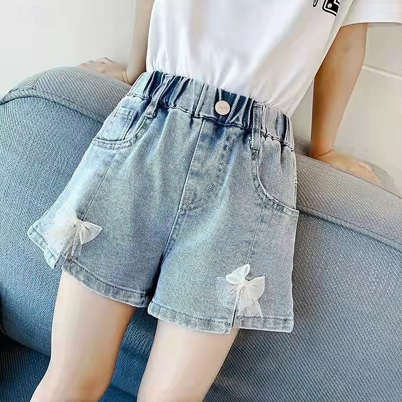 Kids Girls' Shorts Butterfly Streetwear Patchwork School 4-12 Years Summer Blue Dusty Blue Light Grey