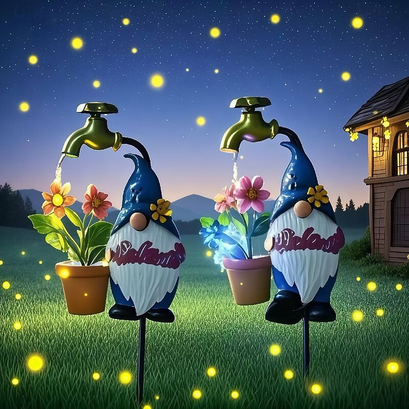 Outdoor Solar Faucets Pathway Lights Garden Dwarves Lawn Lights Illuminated Decorative Lights Metal Garden Lights Festive Atmosphere Surround Lights And Plug-In Lights  1PC3