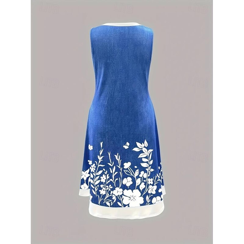 Women's Mini Dress Sundress A Line Dress Summer Dress Vacation Casual Daily Regular Fit Floral Graphic Sleeveless U Neck Blue Summer2