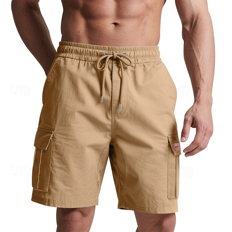 Men's Cargo Shorts Shorts Summer Shorts Drawstring Elastic Waist Multi Pocket Plain Comfort Wearable Knee Length Outdoor Sport Daily Fashion Casual Black Yellow2