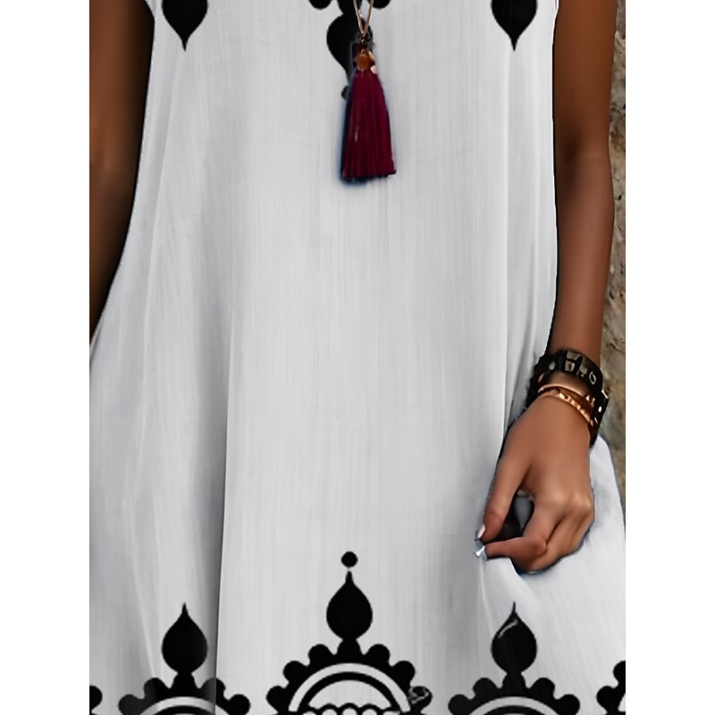 Women's Midi Dress Tank Dress Fashion Classic Outdoor Daily Weekend Regular Fit Graphic Geometric Sleeveless Crew Neck Black And White Summer Spring Fall3