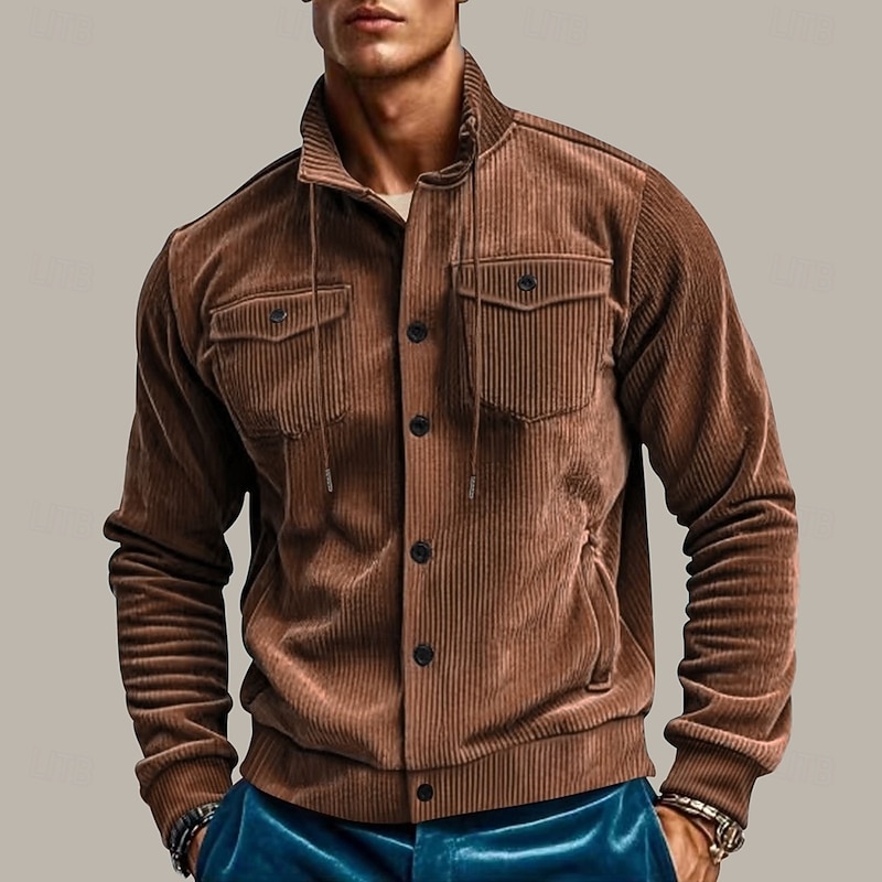 Men's Shirt Jacket Transition Jacket Daily Lightweight Pocket Spring Plain Streetwear Regular Regular Fit Apricot Black Brown Green Gray Jacket4