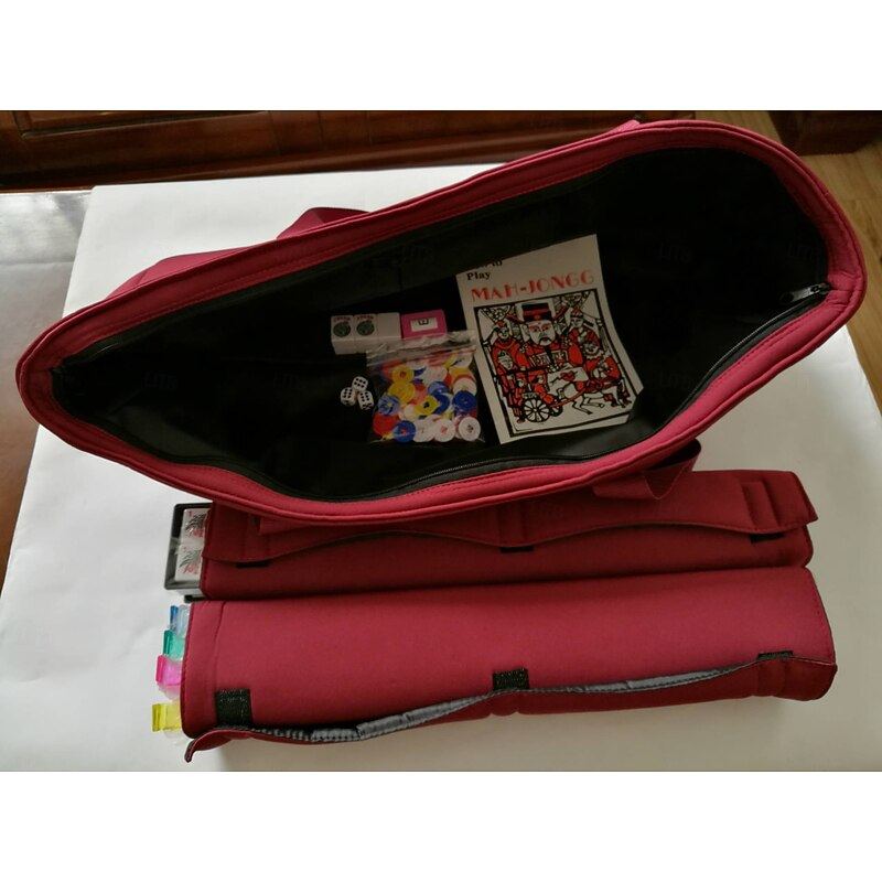 American Mahjong Set166 White Tiles with Red Bag and Accessories4 All-in-One Mahjong Racks with PushersComplete Western Mahjong Set2