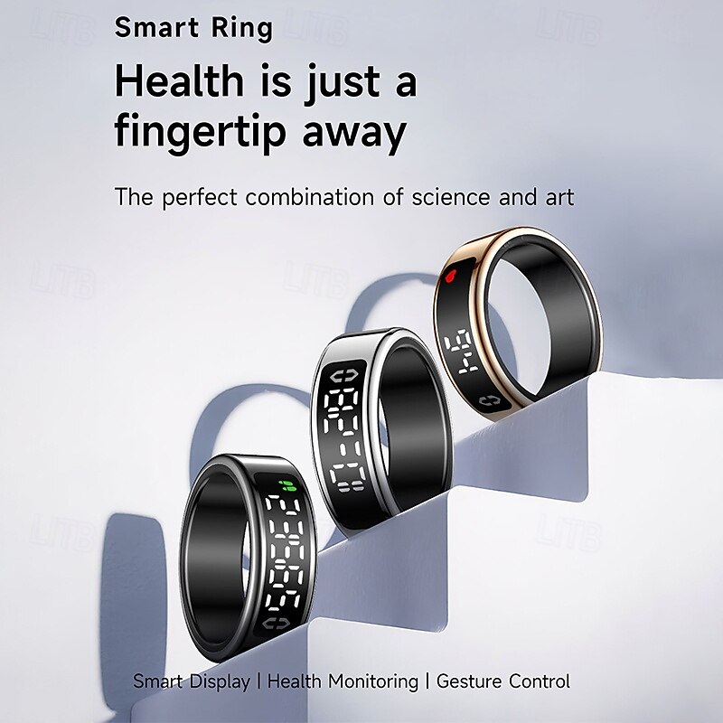 SY01 Smart Ring with Display, Touch Control, Heart Rate, Blood Oxygen, Sleep Monitoring, Page Flipping, Photo Taking, Charging Dock Included