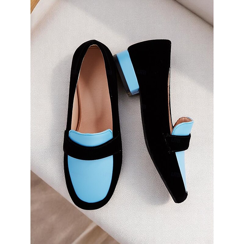 Women's Two-Tone Loafers – Blue and Black Slip-On Flats for Office Commute, Smart Casual and Daily Wear