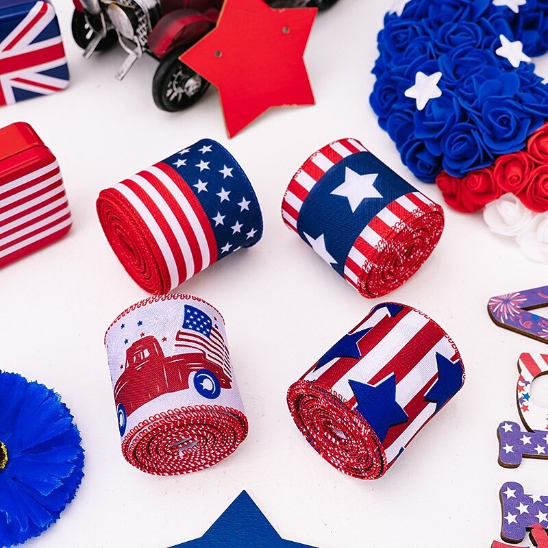 Patriotic 4th of July Ribbon, Independence Day USA Flag Stars Ribbon, Car and Home Decor, Indoor Outdoor Party Bow Decoration, Red White Blue3