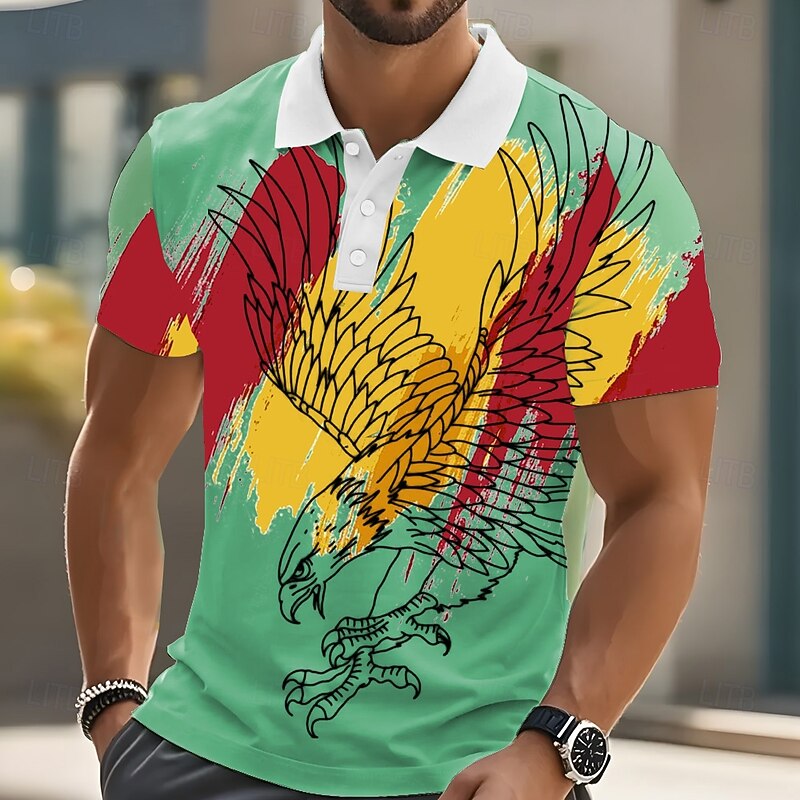 Men's Eagle Polo Short Sleeve Polo Shirts Collared Shirts Casual Outdoor Athleisure Daily Wear 3D Print Summer White Green2