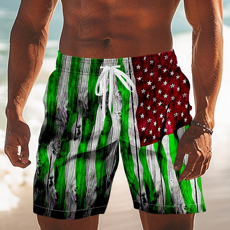 Independence Day Men's US Flag Patriotic Fourth of July Swim Trunks Swim Shorts Board Shorts Mid Waist Hawaiian Holiday Side Pockets Mesh Lining Elastic Drawstring Waist Designer Clothing Apparel2