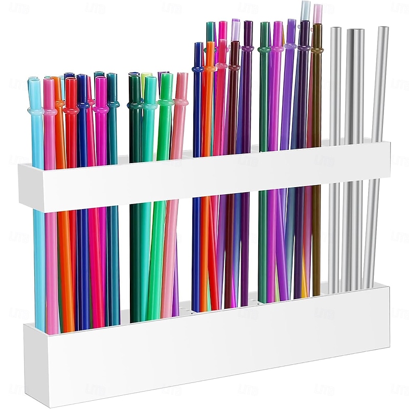 Large Acrylic Straw Holder for Cabinet Door - Reusable Tumbler Straw Organizer Storage, Small Kitchen Accessories Container, Ultra Sticky Cupboard Doo