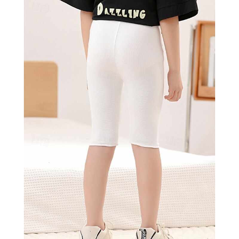 Kids Girls' Leggings Solid Color Daily Outdoor 4-12 Years Summer Black White Pink3