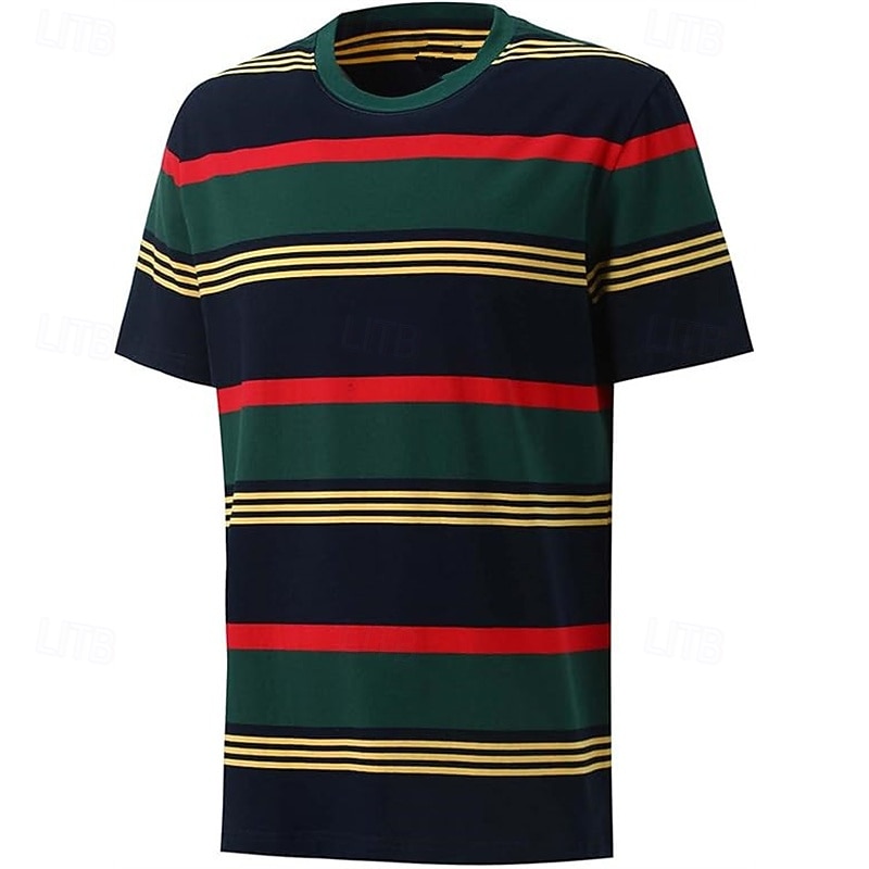 Men's T Shirt Tee Short Sleeve Shirt Tee Top Short Sleeve Crew Neck Summer Stripes Fashion Designer Basic Patchwork Vacation Street Going out Pink Blue Dark Green Top Tee for Men4