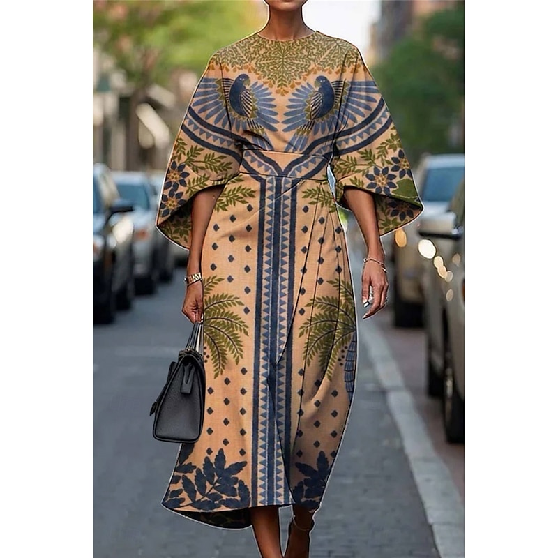 Women's Long Dress Maxi Dress Casual Dress Summer Dress Fashion Modern Daily Date Weekend Regular Fit Floral Geometric 3/4 Length Sleeve Crew Neck Pink Red Blue Khaki Summer2