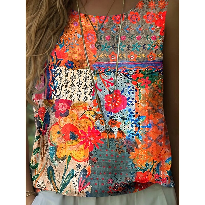 Women's Camisole Tank Top Floral Graphic Elegant Bohemia Vintage Sleeveless Crew Neck Regular Tops Black Orange Summer Spring3