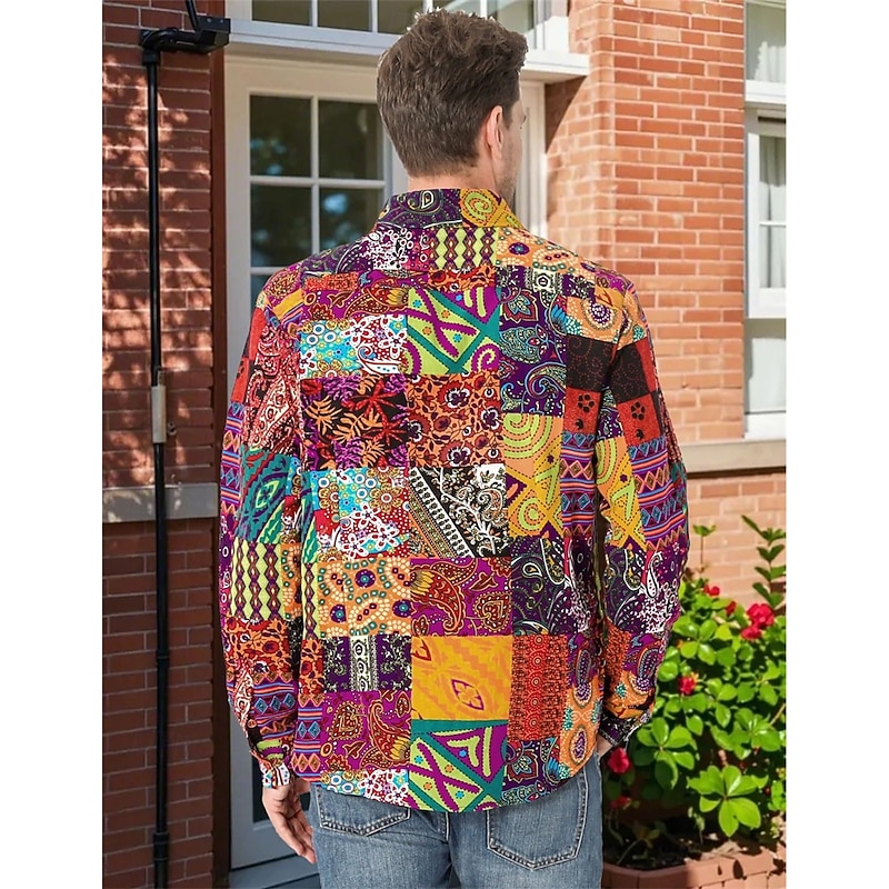 Retro Vintage Boho 1970s Shirt Hippie Patchwork Psychedelic Fancy Dress Men's Halloween Carnival Street Dance Retro Theme Party Festival Adults' Shirt3