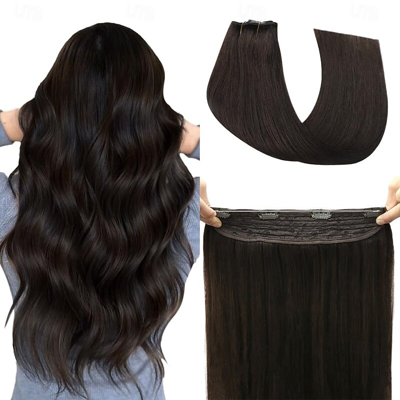 Nvisible Wire Hair Extensions Real Human Hair 20 Inch-50G  22Inch-80G  2# Dark Brown  Transparent Fish Line Clip-Ins Hair Piece Human Hair Extensions For Women
