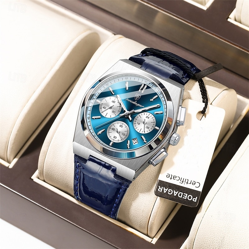 Men Quartz Watch Business Luminous Date Waterproof Leather Strap Watch