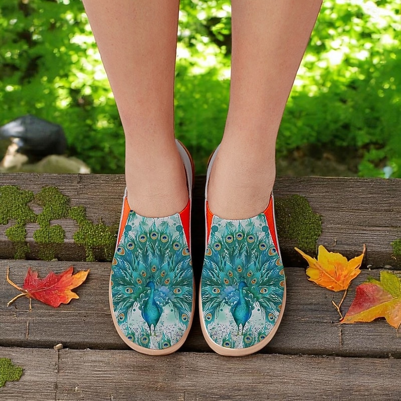 Women's Comfort Slip-On Barefoot Shoes—Artistic Peacock Print, Ergonomic Insole, Vibrant Resort Style, Great for Home, Garden, Art Festivals and Relaxed Travel Days3