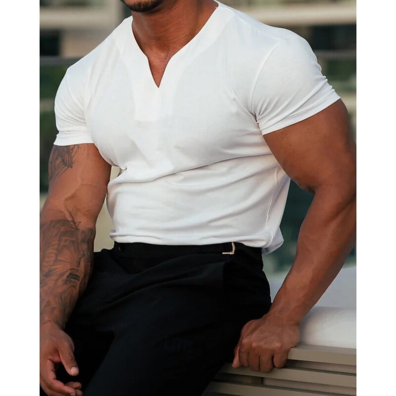 Men's T Shirt Tee Short Sleeve Shirt Tee Top Short Sleeve V Neck Summer Plain Fashion Designer Basic Vacation Street Going out Black White Navy Blue Top Tee for Men3