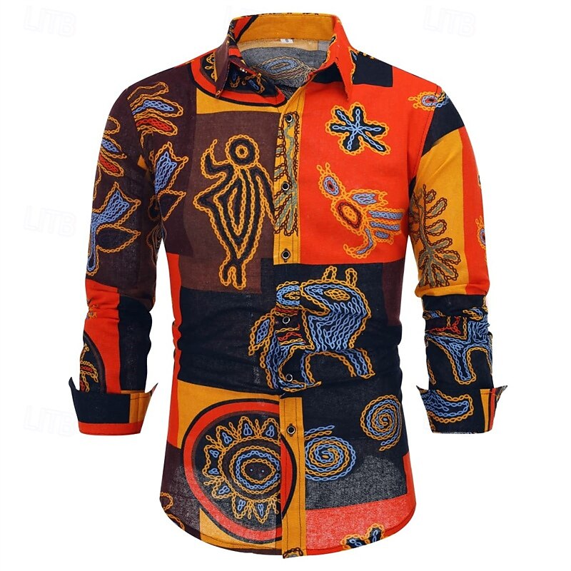 Retro Vintage Boho 1970s Shirt Hippie Tribal African Pattern Fancy Dress Men's Halloween Carnival Street Dance Retro Theme Party Festival Adults' Shirt