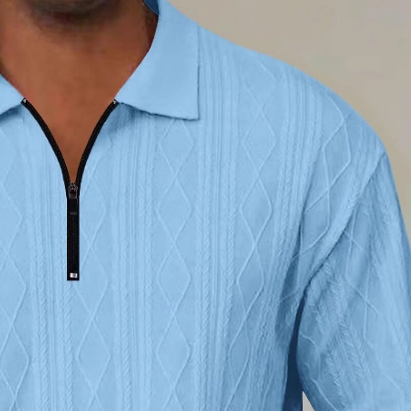 Men's Zip Polo Golf Shirt Casual Holiday Lapel Quarter Zip Short Sleeve Vintage Fashion Plain Quarter Zip Summer Regular Fit Light Blue Black White Gray Zip Polo2