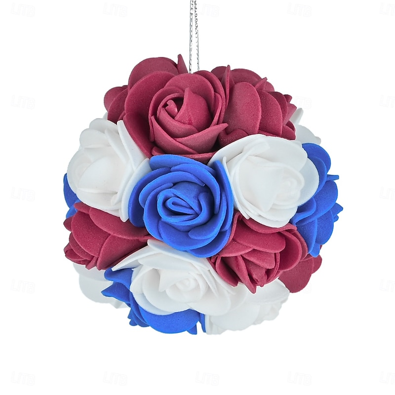 6pcs Patriotic Ornaments Flower Ball Decoration 4th of July Independence Day Hanging Ball Ornament, Red White and Blue Foam  Decoration, Patriotic Door Hanger for Party, Tree, Wall, or Porch Decor3