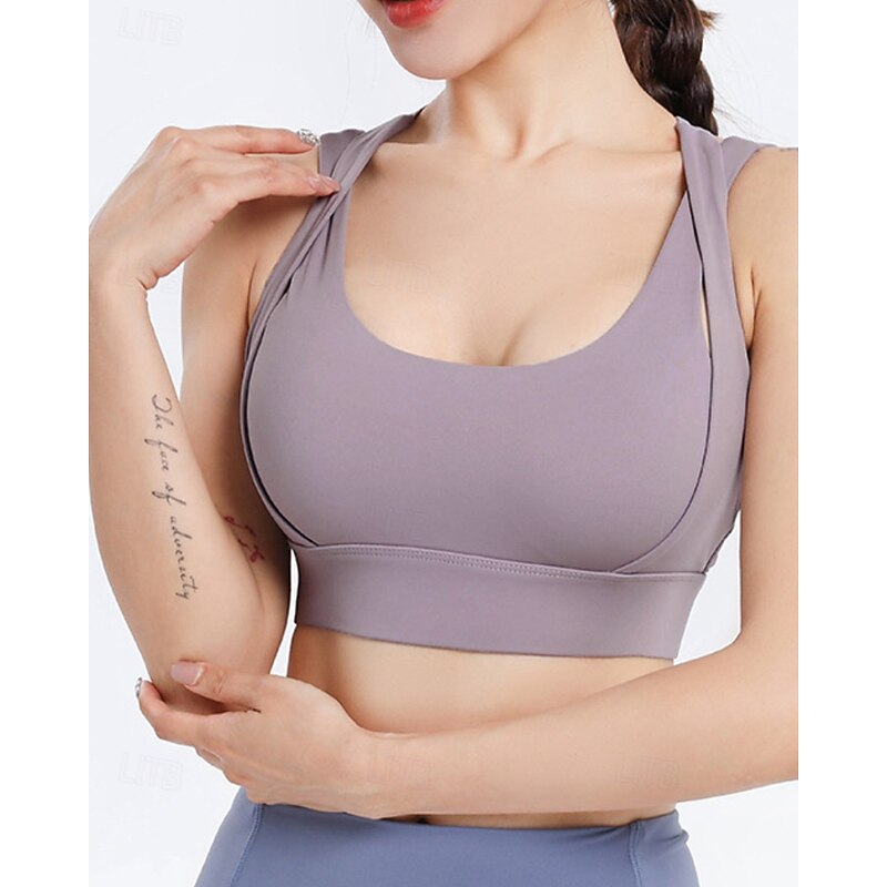 Women's Solid Colored Tennis Bra Sleeveless Backless Shockproof Moisture Wicking Breathable Tennis Golf Jogging U Neck Crisscross Back Black Sky Blue Purple Tennis Clothing2