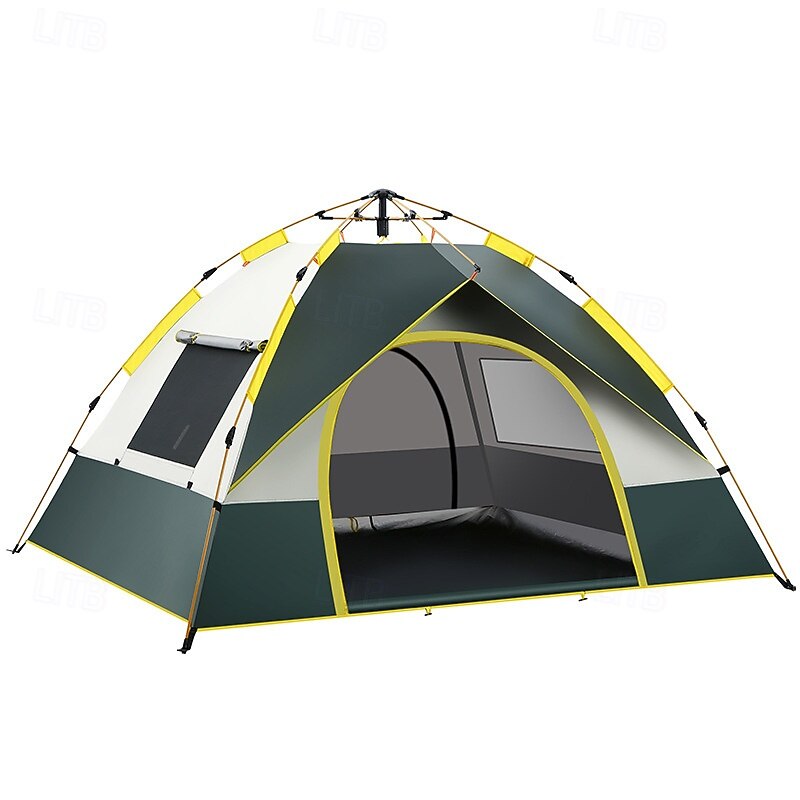 Double Door Double Window Folding Portable Camping Tent Ventilated Waterproof Windproof Portable 2-3/3-4 People Suitable for Outdoor Camping Mountaineering and Travel