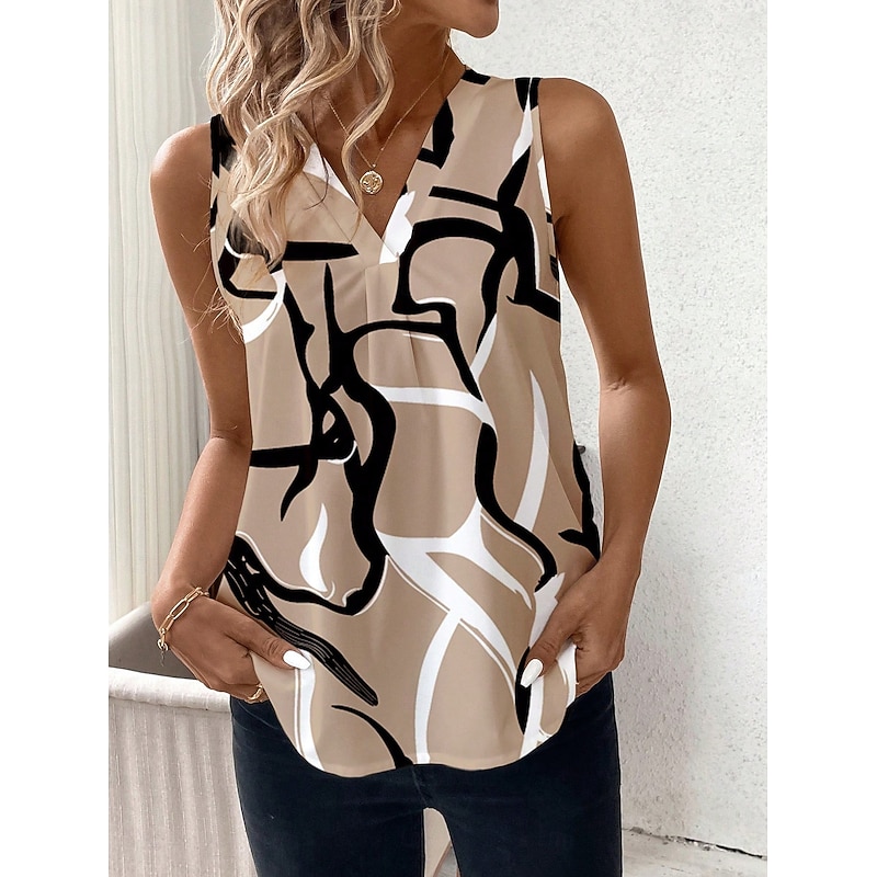 Women's Camisole Tank Top Graphic Geometric Stylish Casual Sleeveless V Neck Regular Tops Daily Print Wine Green Khaki Summer Spring