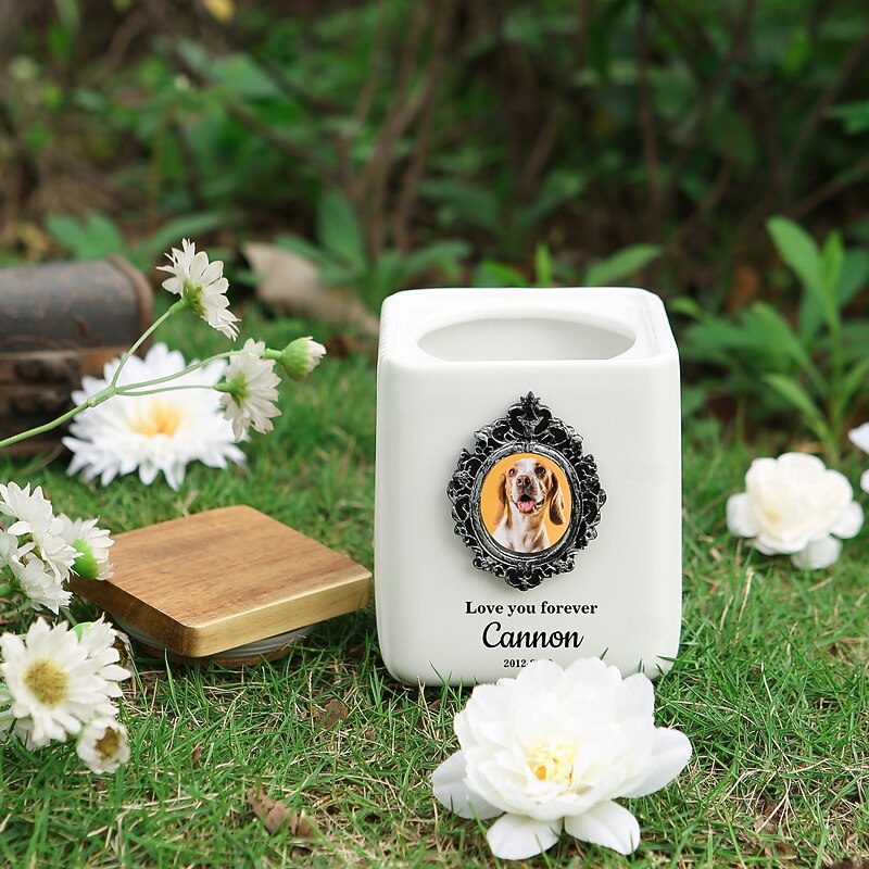 Personalized Memorial Pet Urn with Photo Name Text , Custom Ceramic Ashes Keepsake Box for Dog Cat, Pet Memorial Gift for Loss of Pet, Eternal Remembrance2