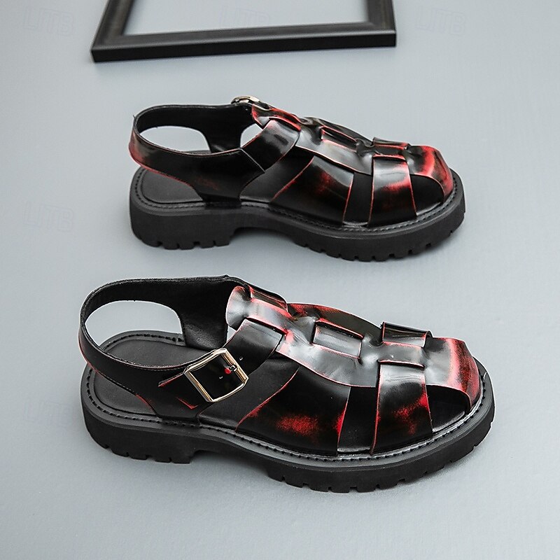 Men's Black Faux Leather Gladiator Sandals - Durable and Stylish Sandals for Summer Adventures3