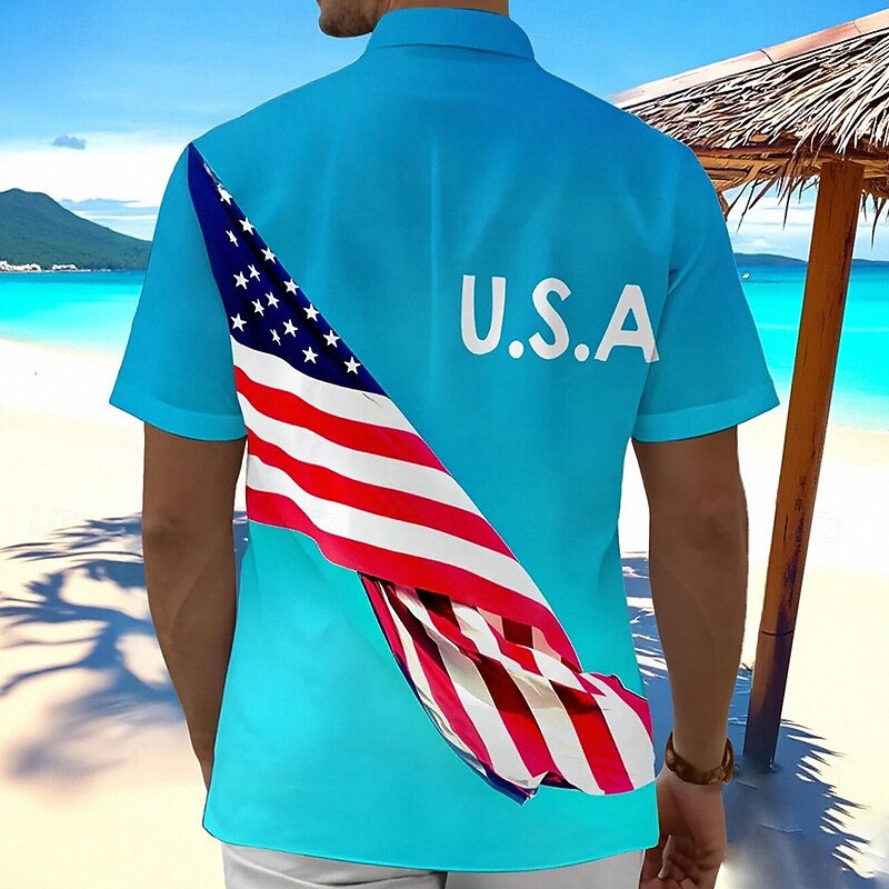 Independence Day Men's USA American Flag Patriotic Shirt Summer Shirt Button Up Shirt Short Sleeve Fashion Casual Holiday Summer Spring Turndown 3D Print Collared Shirts Front One Pocket Blue2