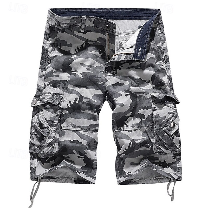 Men's Cargo Shorts Camo Shorts Shorts Summer Shorts Leg Drawstring Flap Pocket Camo / Camouflage Comfort Wearable Knee Length Outdoor Sport Daily Fashion Casual Red Sky Blue4