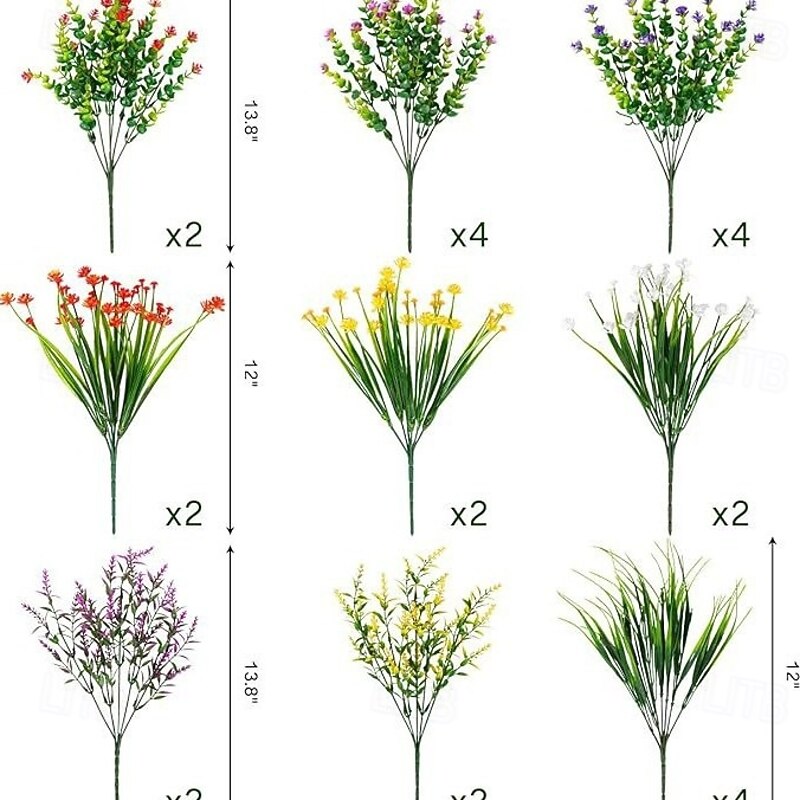 24 Bundles Artificial Flowers for Outdoors, Faux Eucalyptus Greenery for Indoor and Outdoor Decoration, Fake Plants for Garden, Bedroom, Living Room, Tabletop, Home Decor2