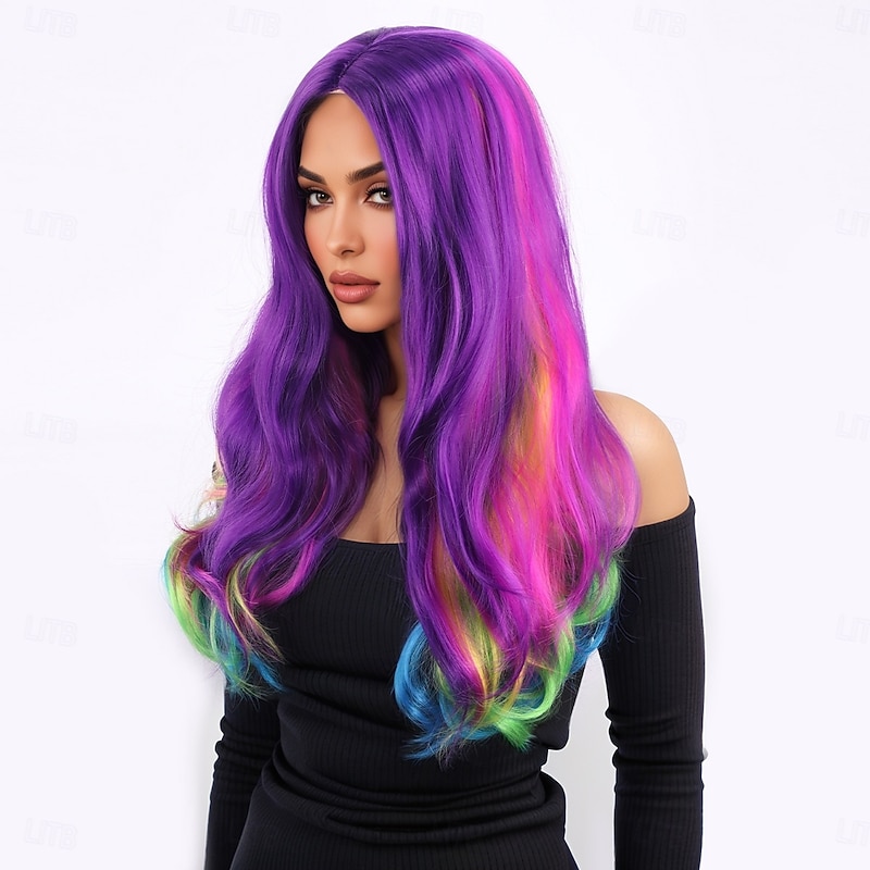 Synthetic Wig Wavy Bouncy Curl Layered Haircut With Bangs Machine Made Wig 22 inch A1 Synthetic Hair Women's Classic Comfortable Color Gradient Brown4