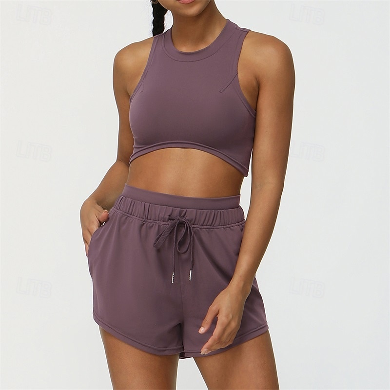 Women's Solid Colored Sports Set Tennis Set Two-piece Suit Sleeveless Wide Waistband Breathable Tennis Golf Pickleball Shorts Top Yellow Purple Tennis Clothing