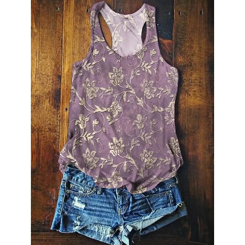 Women's Camisole Tank Top Summer Tops Floral Graphic Basic Sleeveless V Neck Regular Tops Print Red Purple Orange Green Summer Spring4