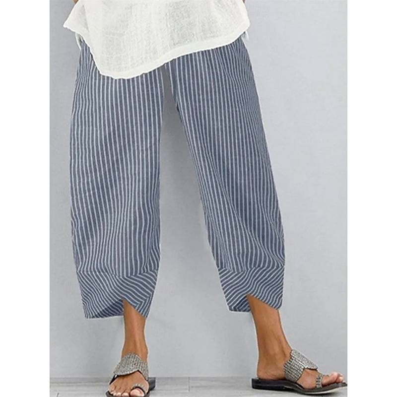 Women's Chinos Baggy Pants Beach Shorts Vacation Vintage Ethnic Style Ankle-Length High Waist Graphic Striped Drawstring Patchwork Wide Leg Soft Breathable Micro-elastic Vacation Street Causal