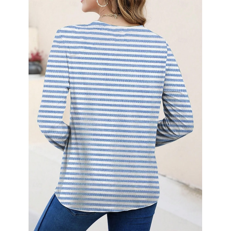 Women's T shirt Long Sleeve Crew Neck Long Sleeve Tunic Graphic Striped Elegant Vintage Regular Tops Daily Going out Weekend Print Pink Blue Purple Orange Green Prefall2