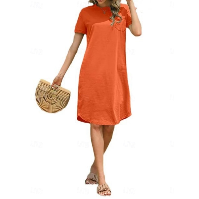 Women's Midi Dress Casual Dress Summer Dress Fashion Modern Daily Weekend Regular Fit Plain Short Sleeve Crew Neck Black White Red Dark Green Summer3