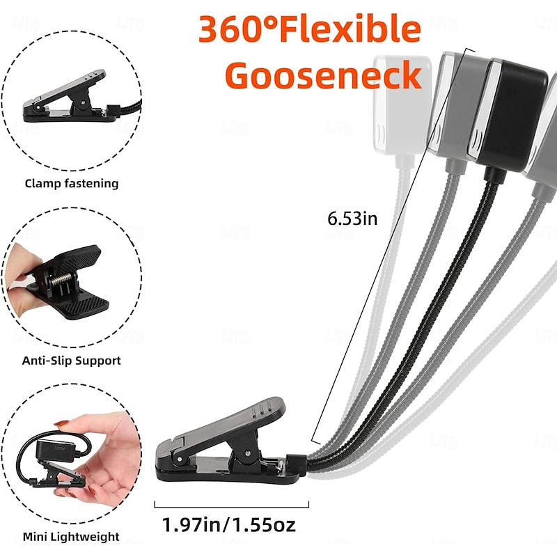 Rechargeable Book Lights for Reading at Night in Bed 6 LED Reading Lights & Memory Function-3 Color Temperatures 5 Dimming Brightness Lightweight Clip on Lamps for Book Lovers4